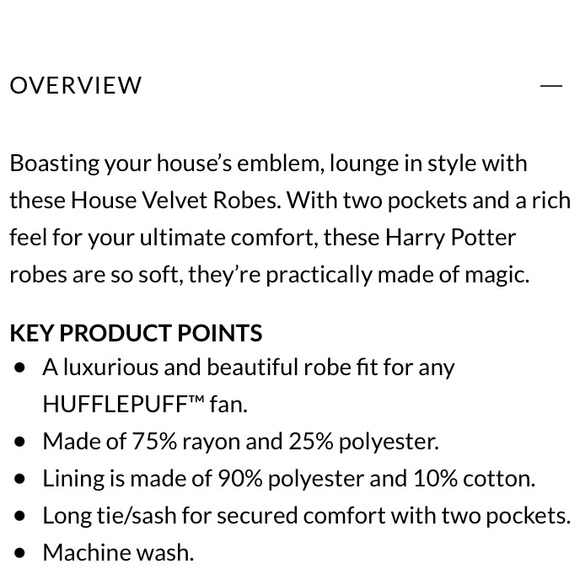 🏰Harry Potter🏰 x Pottery Barn HUFFLEPUFF Teen Velvet Robe - Picture 8 of 16